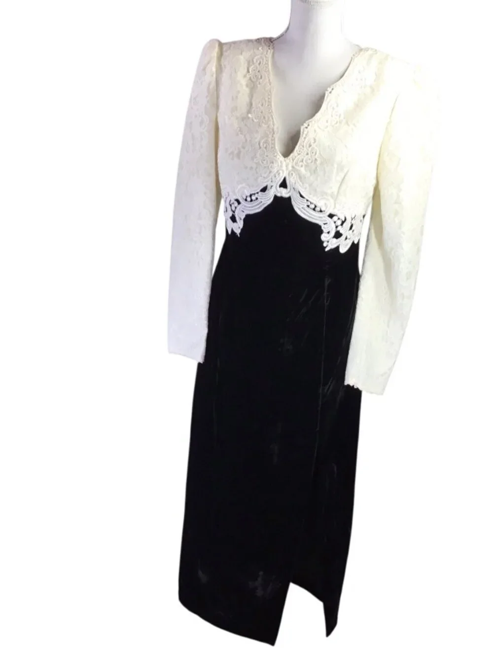Scott McClintock Jessica Vintage Black Velvet Dress Maxi Lace Empire Size 10